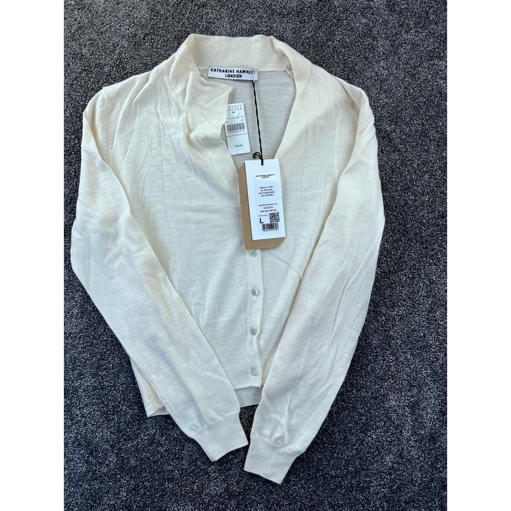 Katharine Hamnett Wool/Cashmere Womens L Sandra Long Sleeve White Cardigan NWT